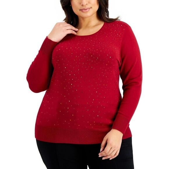 Anne Klein Women's Plus Size Sweater Embellished  Long Sleeve Titian Red Size 0X - Picture 1 of 4